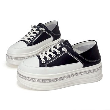 Merit 個性亮鑽點綴厚底真皮2WAY休閒小白鞋