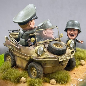 Q版德軍水陸兩用車VW166 Schwimmwagen+大兵三人組 樹脂模型套件