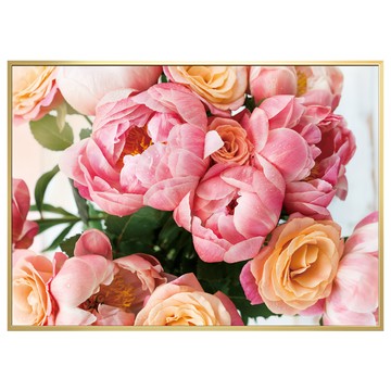 Boluo 菠蘿選畫所 粉紅牡丹與玫瑰 BFFB3460G 畫框 居家裝飾  40 x 30cm  粉紅牡丹與玫瑰 金框