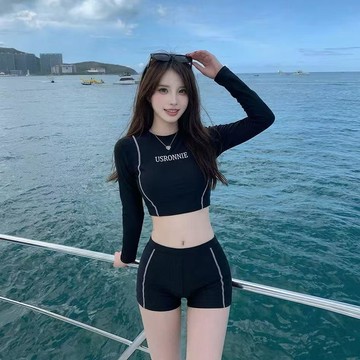『ATC』 泳衣女保守學生潛水服長袖防曬 分體顯瘦遮肉運動泳衣純色泳裝ins