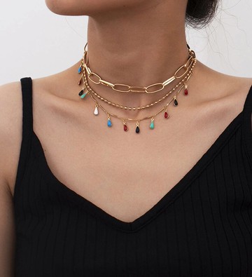 疊戴項鏈 女雙層細小眾兩條歐美金屬配飾頸鏈飾品夏 項鏈多層疊加