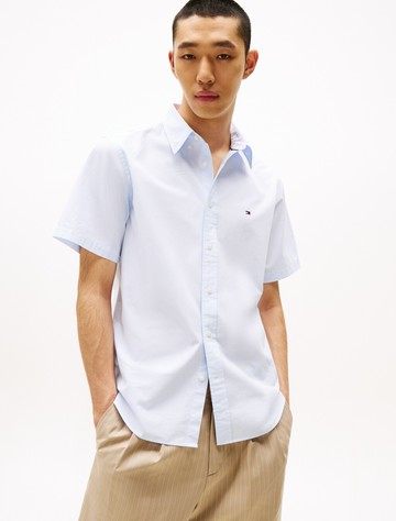 府綢棉條紋短袖襯衫