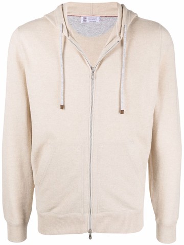 Brunello Cucinelli - zip-up cashmere hoodie - men - Cashmere - 56 - Neutrals