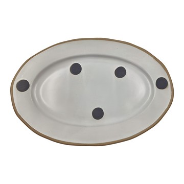 JUST HOME 圓點陶瓷12吋橢圓盤2件組  1組  2件組橢圓盤  白色