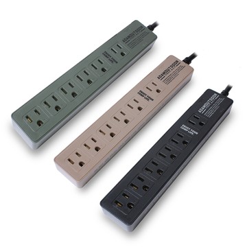 ADAMOUTDOOR 家用款1切6 延長線1.8M(電源線 安規 6插 露營 三座 野營 )