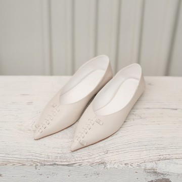 簡約編織線-軟後跟尖頭鞋-米白色