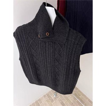 高領麻花毛衣馬甲女2025早秋新款女裝內搭設計感上衣斜扣針織背心