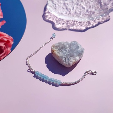 若水。海水藍寶 S925純銀 時髦水晶手鍊