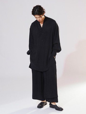 前短後長V領襯衫中性肌理做舊感銅氨絲襯衫