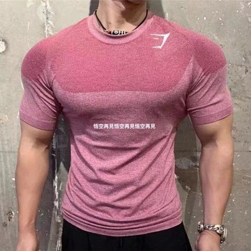 健身衣 健身上衣 訓練上衣 短袖健身衣 短袖T恤 速乾衣 美式男士運動訓練速幹健身肌肉彈力修身短袖休閒透氣圓領純色T恤