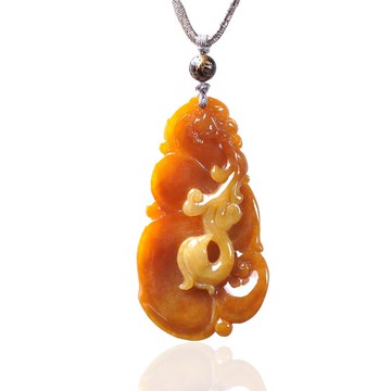 黃翡翡翠巧雕龍如意項鍊 | 天然緬甸玉翡翠A貨 | 送禮