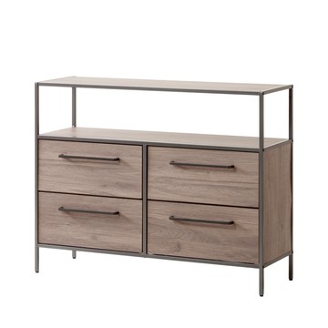 【Amos】布藝木紋四抽層架收納櫃桃木紋