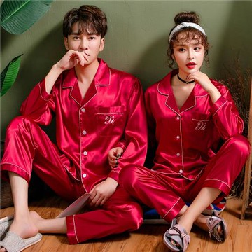 秋冬季真絲結婚情侶絲綢睡衣男女士長袖春夏冰絲本命年套裝家居服