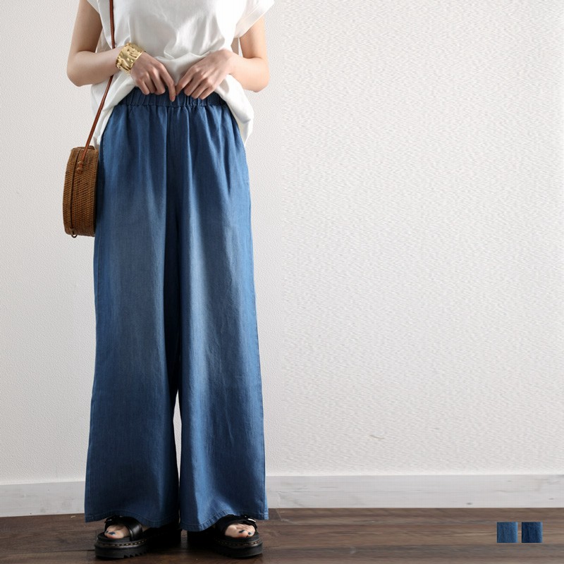 再入荷 夏に穿きたい デニム風ワイドパンツ ワイドパンツ レディース ゆったり らくらく テンセル デニム ワイドデニム 体系カバー ガウチョパンツ 通販 Lineポイント最大1 0 Get Lineショッピング