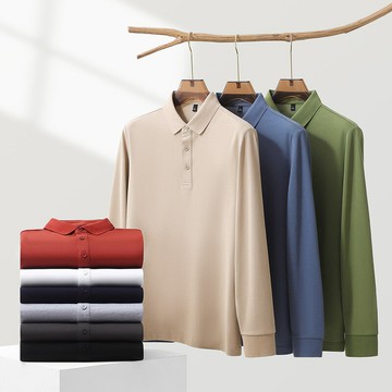 【新款熱賣】秋季新款商務男士休閑純色長袖打底衫高級感翻領POLO衫上衣