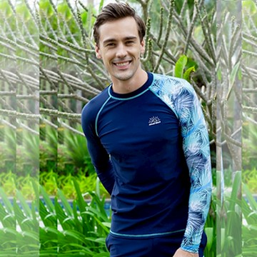 Biki.泳衣星向半邊藍M-XL長袖上衣泳裝