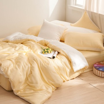 【廠商直送】永恆系列 100%天絲 杏仁黃 被套床包組-加大