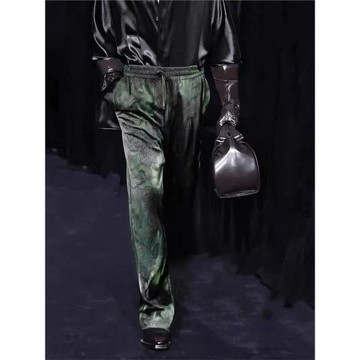 潮流高品質透氣休閑褲長褲男士夏季2025新款時尚提花寬松直筒褲帥