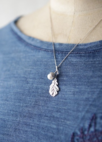 純銀珍珠橡實樹葉項鍊