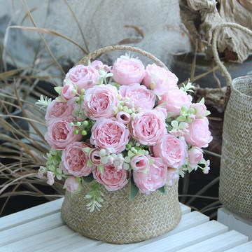 洛陽牡丹 仿真花牡丹5頭春洋牡丹家居絹花裝飾道具假花仿真多層波斯玫瑰花人造牡丹花婚宴餐桌中心，花瓶裝飾用假塑膠花散裝