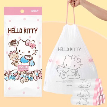 🔥臺灣出貨🔥宜潔HelloKitty垃圾袋家用加厚手提式抽繩收口穿繩廚房加大塑料袋 三麗鷗垃圾袋 抽繩垃圾袋 抽繩