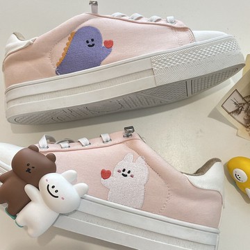 Paidal x 87小兔與小恐龍 愛心免綁帶跳色厚底休閒鞋不彎腰鞋-粉