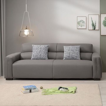 Boden-羅伊斯灰色耐磨貓抓皮革沙發三人座/沙發椅-附抱枕