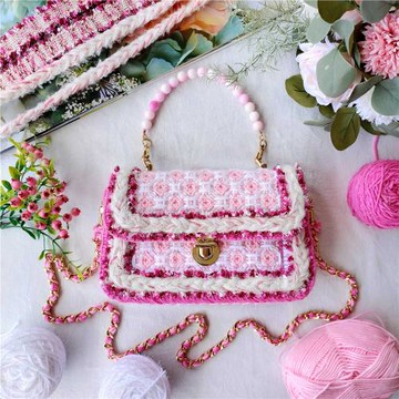 玖伍后老媽子|粉色春天系列|DIY手工編織材料包網繡包