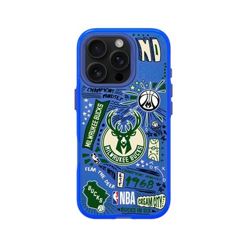 iPhone 16 Pro Clear 激光藍 - NBA - 塗鴉系列-密爾瓦基公鹿 Milwaukee Bucks - Graffiti