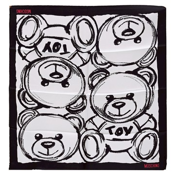 MOSCHINO 50347 M5761 圖畫小熊圖案方型小絲巾.黑白
