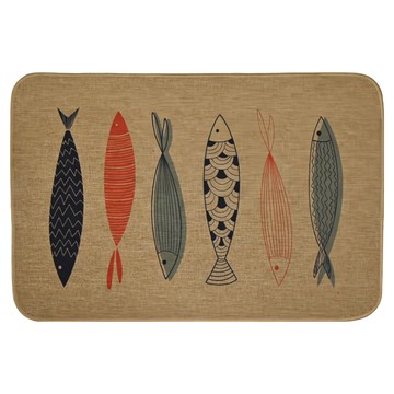 大買家 日系亞麻風地墊 年年有魚 精細包邊車工 耐磨耐用 材質緊實吸水防油  40 x 60cm