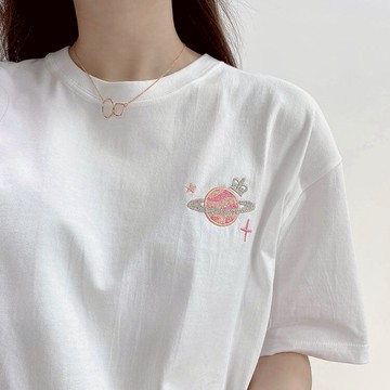 白色純棉刺繡t恤女夏年新款設計感小眾別致學院風t?短袖上衣