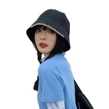 現貨-漁夫帽女早春網紅個性ins黑色帽子潮夏天遮陽防曬鎖邊遮臉水桶帽