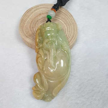 逸品軒～天然緬甸玉A貨-Z6496-黃翡財神爺墜子長80.2mm寬35.9mm厚12.3mm