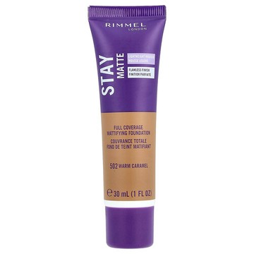 Rimmel London, Stay Matte，遮瑕啞光粉底，502 Warm Caramel，1 液量盎司（30 毫升）