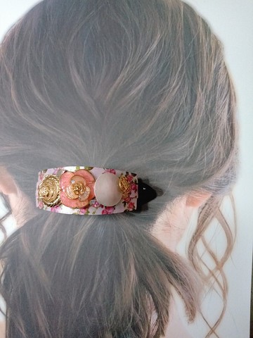 wow Handmade-玫瑰花園鈕扣緞帶 馬尾夾 香蕉夾 髮夾