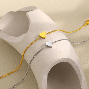 ANGEL 甜心少女愛心簡約韓風百搭鈦鋼手鍊(2色可選)