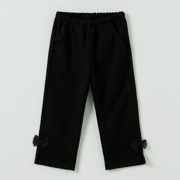 韓國 OZKIZ - 鬆緊腰網紗蝴蝶結點綴開衩長褲-黑