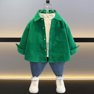 燈芯絨秋冬季小男孩外套加厚襯衫
