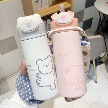 可愛保溫杯吸管杯女生高顏值304不銹鋼大容量學生水杯便攜杯子ins