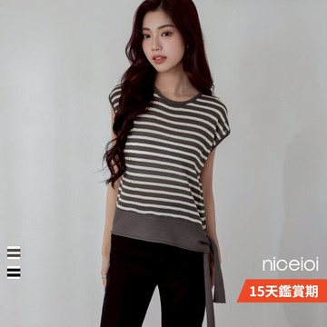 niceioi 都會氣質條紋微蓋袖針織上衣 (共2色) 女裝