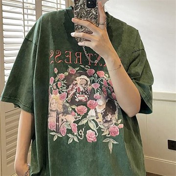 水洗做舊t恤男夏季重磅vintage美式情侶短袖潮牌復古印花半袖體恤