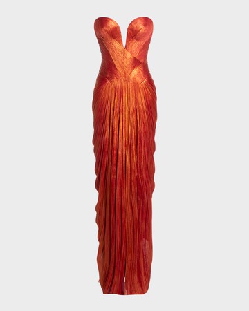 Noor Strapless Pleated Plisse Silk Gown