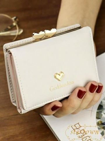 女士錢包女短款小清新愛心錢包多功能折疊零錢袋【繁星小鎮】