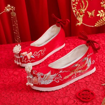 古風鞋子女漢服內增高翹頭履繡花鞋平底夏季百搭配古代裝明制淡雅
