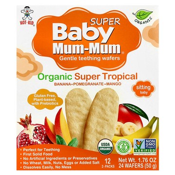 Hot Kid, Baby Mum-Mum® Super，溫和磨牙餅乾，適合嬰幼兒，有機超級熱帶水果味，12 包，每包 2 片