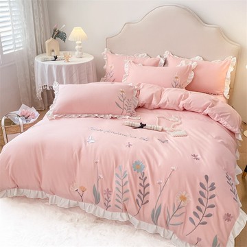 輕奢高級感床上四件套純棉全棉床單被套四季通用裸睡公主風床品4