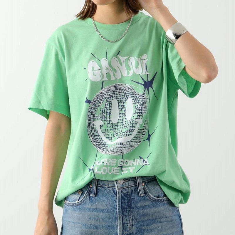 GANNI ガニー Tシャツ JERSEY SMILEY RELAXED T SHIRT T3356