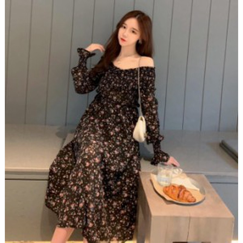 オルチャン 韓国 ファッション ワンピース 花柄 オフショルダー シャーリング ロング丈 ミモレ丈 ハイウエスト 上品 長袖 大人可愛い 通販 Lineポイント最大1 0 Get Lineショッピング