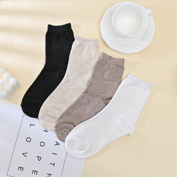韓國襪基本款無痕素色中筒襪-多色任選